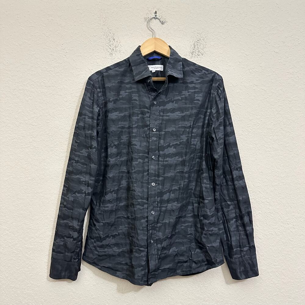 TEDDY STRATFORD Urban Shirt Black Camo Jacquard Button Up Cotton